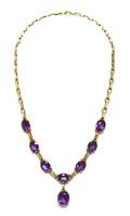 A 14 Karat Yellow Gold and Amethyst Necklace