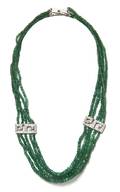 A 14 Karat White Gold Diamond and Emerald Multi Strand Necklace