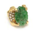 An 18 Karat Yellow Gold Jade and Diamond Ring
