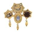 A 14 Karat Yellow Gold Seed Pearl Moonstone and Garnet BroochPendant