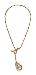 A 14 Karat Yellow Gold Diamond and Sphene Crystal Necklace
