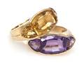 A Pair of 14 Karat Yellow Gold Citrine and Amethyst Rings