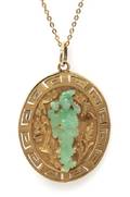 An 18 Karat Yellow Gold and Jade Pendant