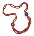 A Multistrand Coral and Enamel Bead Necklace