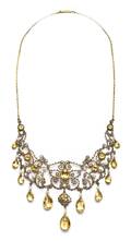 An Edwardian 18 Karat Yellow Gold Citrine and Pearl Necklace