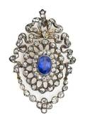 A Victorian Silver Topped Gold Sapphire and Diamond Pendant