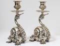 PAIR OF SILVERED METAL SNAIL CANDLE HOLDERS