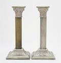 A Pair of English Silverplate Candlesticks