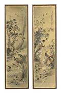 A Pair of Chinese Painted Silk Wall Hangings