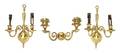 A Pair of Dutch Baroque Style TwoLight Brass Sconces