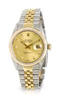 An 18 Karat Yellow Gold Stainless Steel and Diamond Datejust Wristwatch Rolex