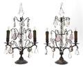 A Pair of Continental Cast Metal and Glass TwoLight Girandoles