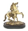 A Gilt Bronze Figure of a Marley Horse with Trainer after Coustou