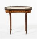 A Louis XVI Style Diminutive Parquetry Metal Mounted Occasional Table