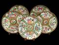 SET OF FIVE ROSE MEDALLION PORCELAIN PLATES