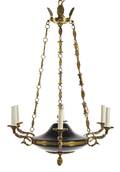 An Empire Style Gilt and Patinated Metal SixLight Chandelier
