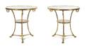 A Pair of Empire Style Gilt Bronze and White Marble Gueridons