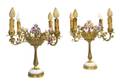 A Pair of French Gilt Metal and Porcelain FourLight Candelabra