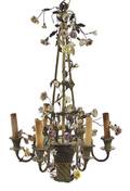 A Continental Gilt Metal and Porcelain Mounted SixLight Chandelier