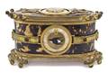 A Continental Gilt Metal Enameled and Tortoise Shell Veneered Table Casket