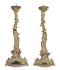 A Pair of Rococo Style Carved and Painted Pricket Sticks