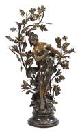 A Cast Metal Figural Newel Post Lamp after Auguste Moreau