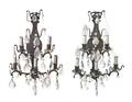 A Pair of Iron and Glass FiveLight Sconces