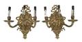 A Pair of Neoclassical Gilt Metal ThreeLight Sconces