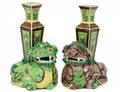 PAIR OF FAMILLE VERTE PORCELAIN FU LION VASES