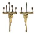 A Pair of Neoclassical Brass FiveLight Sconces