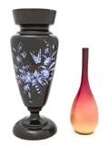 A Continental Enameled Black Amethyst Glass Vase