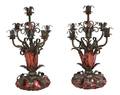 A Pair of Tole FiveLight Candelabra