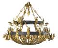 A Pair of Empire Gilt Bronze and Steel ThirtySixLight Chandeliers