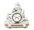 A Sevres Style Bisque Porcelain Figural Mantel Clock