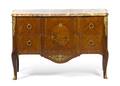 A Louis XVI Style Marquetry and Gilt Bronze Mounted Commode