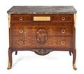 A Louis XVI Style Gilt Bronze Mounted Inlaid Commode