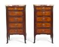 A Pair of Louis XVI Style Gilt Diminutive Tall Chests of Drawers