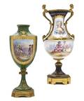 Two Sevres Style Gilt Metal Mounted Vases