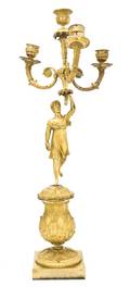 A Pair of Empire Gilt Bronze Figural FourLight Candelabra