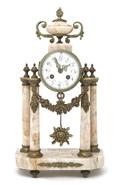 A French Gilt Metal and Marble Portico Clock