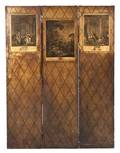 A Continental Painted Leather ThreePanel Floor Screen