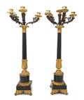 A Pair of Neoclassical Gilt Patinated Bronze and Slate SixLight Candelabra