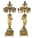 A Pair of Gilt Bronze and Onyx SixLight Candelabra