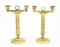 A Pair of Neoclassical Gilt Metal TwoLight Candelabra