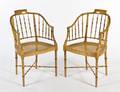 A Pair of American Faux Bamboo Armchairs Baker