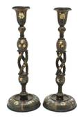 A Pair of Persian Painted Candlesticks