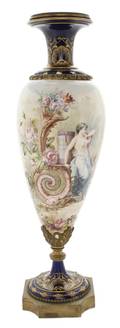 A Sevres Style Porcelain and Gilt Metal Mounted Urn