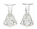 A Pair of Steuben Glass Foliate Candlesticks