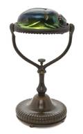 A Tiffany Studios Favrile Glass and Bronze Scarab Desk Lamp