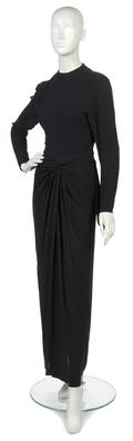 A Galanos Black Silk Chiffon Evening Gown
